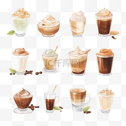 咖啡杯套矢量图图片_水彩咖啡菜单插图配图1