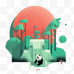 可爱熊猫萌宠动物吃竹子国宝卡通