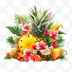 各类水果图片_夏季热带各类水果植物合成AI元素