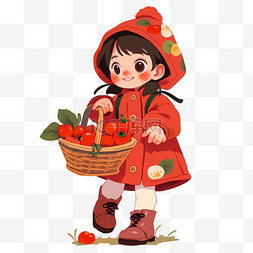 手绘秋天女孩图片_秋天丰收的柿子手绘元素卡通