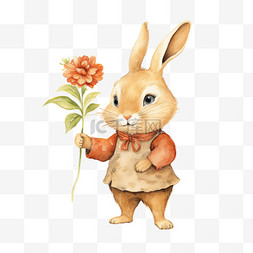 黄色兔子背心拿着花朵AI元素立体
