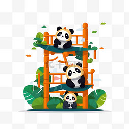 玩耍可爱熊猫萌宠动物国宝卡通