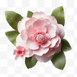 粉色茶花花朵带叶建模质感立体免