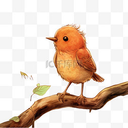 鸟手绘手绘图案图片_橘色小鸟树枝上AI元素立体免扣图