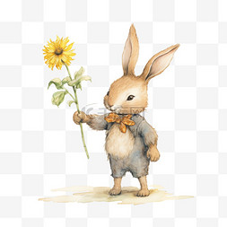 黄色背心图片_黄色兔子背心拿着向日葵元素立体