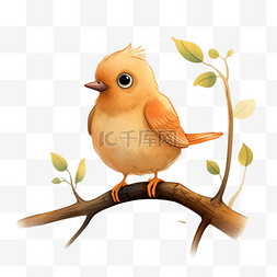 小鸟树枝卡通图片_橘色小鸟大眼睛卡通可爱元素立体