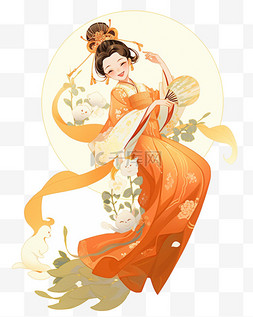 嫦娥奔月字体图片_中秋节手绘古装女子嫦娥4