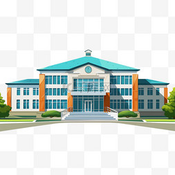 学校建筑立体感蓝色美观学生卡通