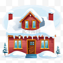 雪景卡通图片_屋顶堆满雪的房子卡通插画