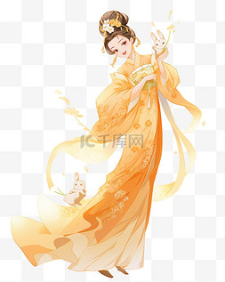 女子背着包图片_中秋节手绘古装女子嫦娥32