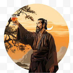 中国风图片_喝酒男子中国风人物可爱卡通汉服