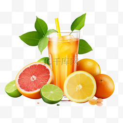 柑橘葡萄柚图片_夏季水果果汁饮料玻璃杯4