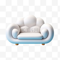 白色单人沙发3D可爱图标元素
