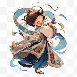 中国风跳舞异域少女蓝色手绘免扣