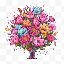 花卉免扣png图片_母亲节母爱花卉感恩手绘形象免扣