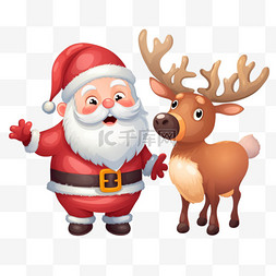 可爱圣诞老人与麋鹿插画圣诞节