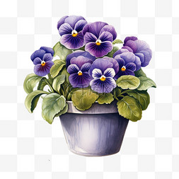 手绘花朵蓝图片_水彩插画蓝紫色鲜花盆栽免扣元素
