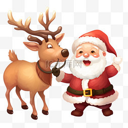 可爱圣诞老人与麋鹿插画