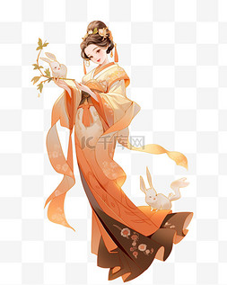挎着竹篮的女子图片_中秋节手绘古装女子嫦娥31
