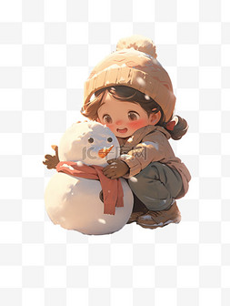 大雪人物图片_冬天堆雪人的小孩手绘