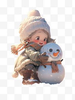 大雪人物图片_冬天堆雪人的小孩卡通
