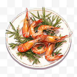 美食大虾手绘红烧元素