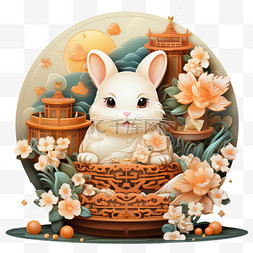 中国风图片_兔子中秋节中国风卡通玉兔可爱团