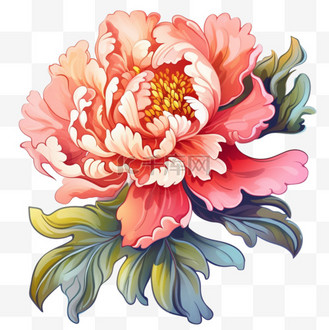 美丽生动图片素材_卡通牡丹花国庆节生动美丽节日装饰