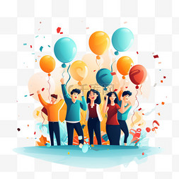 气球国庆节卡通人物欢呼庆祝开心