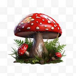 蘑菇植物图片_红色可爱斑点蘑菇植物草本免扣装