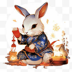 灯笼中秋节兔子卡通玉兔中国风节