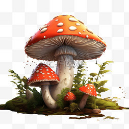 橘色伞状蘑菇植物草本免扣装饰素
