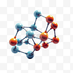 立体分子图片_橘色蓝色微观化学分子AI元素立体