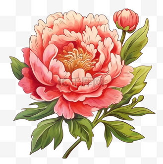 卡通牡丹花生动国庆节美丽节日装饰