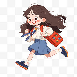 卡通背景开学图片_开学季女孩背着书包上学手绘元素