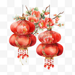 春节中国风手绘灯笼色彩免扣装饰