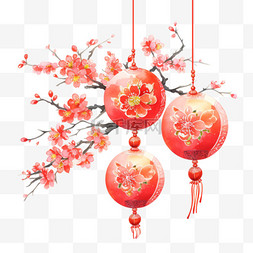 中国风古风传统手绘灯笼色彩免扣
