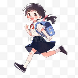 卡通背景开学图片_开学季女孩背着书包上学手绘元素