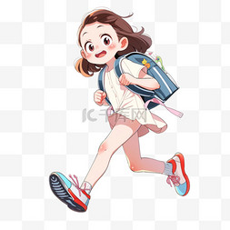 背着的女孩图片_开学季背着书包上学卡通女孩手绘