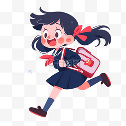 开学季手绘女孩背着书包上学卡通