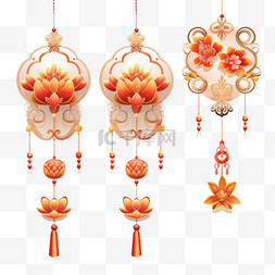 中国风手绘传统样式吊饰色彩免扣