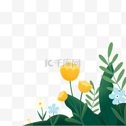 春季植物边框图片_小清新植物叶子花朵草丛树叶