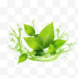 模糊的绿叶图片_飞舞的绿茶和水滴