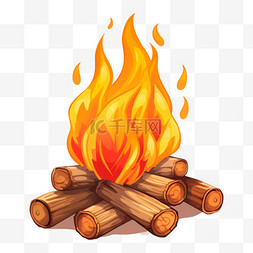 木桩与火苗冬季取暖插画元素