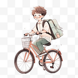 卡通男孩骑自行车图片_可爱的男孩卡通开学季手绘元素