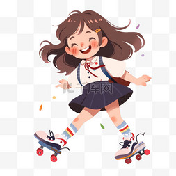 开学表情图片_可爱的女孩穿着滑板鞋卡通手绘元