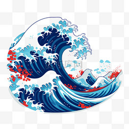 矢量风景插图图片_日本风格的波浪。海浪、海浪拍打