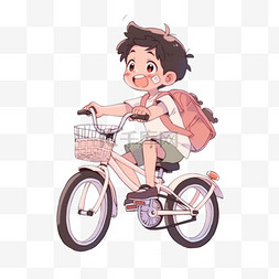 卡通男孩自行车图片_卡通开学季可爱的男孩手绘元素