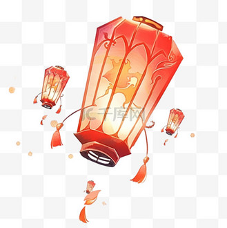 中元节元素孔明灯手绘