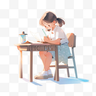 认真读书图片素材_可爱的女孩认真读书卡通手绘元素